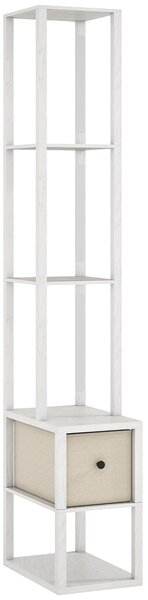 HOMCOM Floor Lamp with Shelves, LED Column Modern Standing Lamp with Fabric Drawer, Adjustable Brightness, Foot Switch for Living Room, Bedroom, Office, White