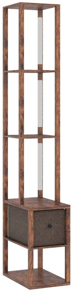 HOMCOM Floor Lamp with Shelves, LED Column Modern Standing Lamp with Fabric Drawer, Adjustable Brightness, Foot Switch for Living Room, Bedroom, Office, Rustic Brown