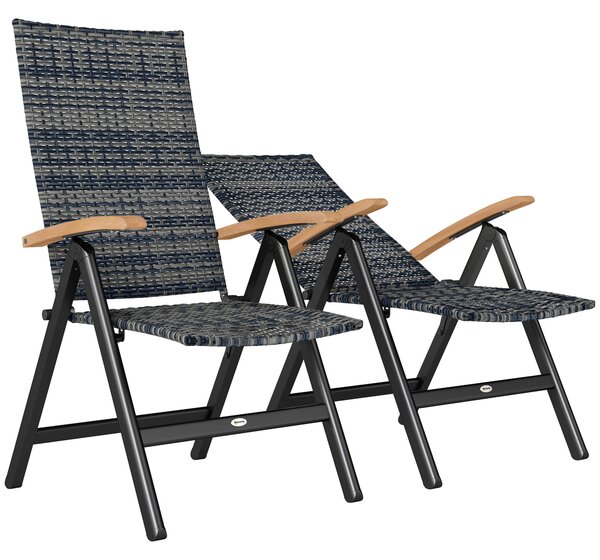 Outsunny 2 Pieces Outdoor Foldable Dining Chair with Armrests, High Backrest, for Garden, Camping, Balcony, Mixed-grey