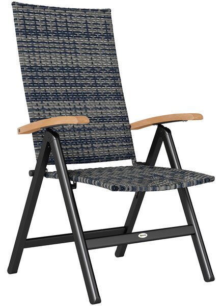 Outsunny Outdoor Folding Rattan Chair with Armrests, High Backrest, for Garden, Camping, Balcony, Porch - Mixed-grey