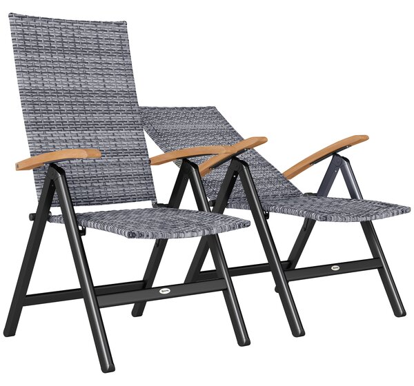 Outsunny 2 Pieces Outdoor Foldable Dining Chair with Armrests, High Backrest, for Garden, Camping, Balcony, Light Grey