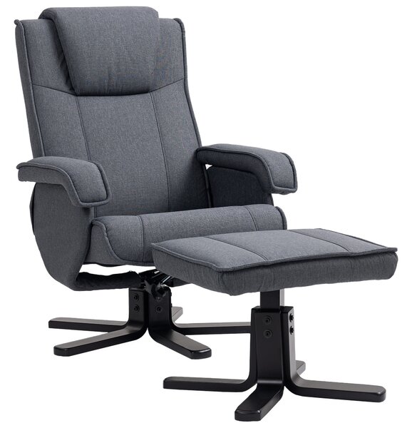 HOMCOM Rocker Swivel Recliner Chair with Footstool & Scratch-Resistant Treatment Charcoal Grey Linen Aosom UK