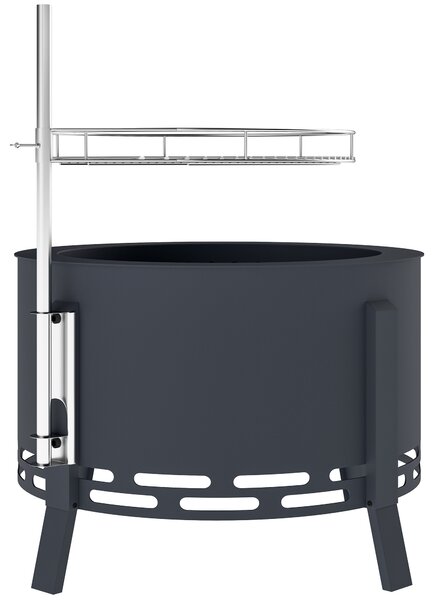 Outsunny Portable Fire Pit, 58 cm Round Firepit with Grill Grate, Fire Bowl with Ash Catcher and Poker, Fire Pit BBQ for Garden Camping Bonfire Picnic, Black