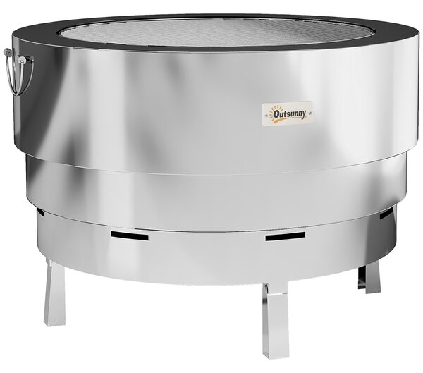 Outsunny Stainless Steel Wood-burning Fire Pit with Fire Poker - Silver