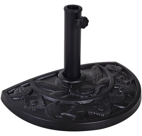 Outsunny 9kg Resin Parasol Base, Half Round Umbrella Stand with Floral Design for Garden, Outdoor, Suitable Umbrella Rod: Φ3.8cm, Φ4.8cm, Black