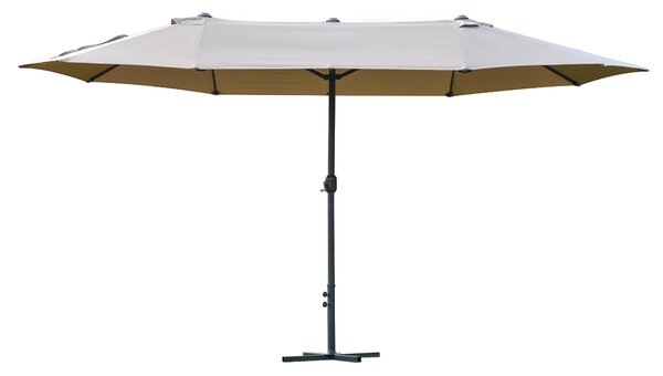 Outsunny Waterproof 4.6m Garden Parasol Double-Sided Sun Umbrella Patio Market Shelter Canopy Shade Outdoor with Cross Base – Khaki Aosom UK