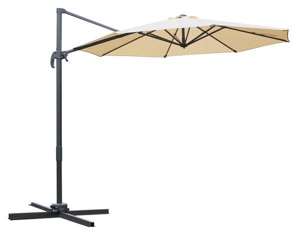 Outsunny 3(m) Patio Offset Parasol Roma Umbrella Cantilever Hanging Sun Shade Canopy Shelter 360° Rotation with Cross Base - Beige Aosom UK