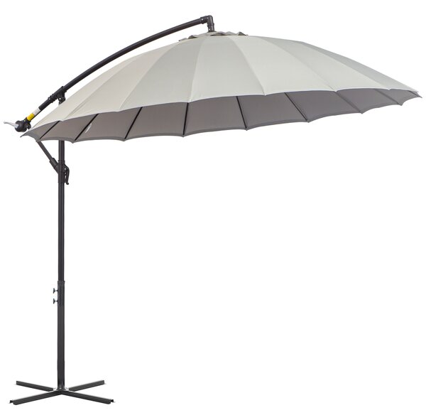 Outsunny 3(m) Cantilever Garden Hanging Banana Sun Umbrella with Crank Handle, 18 Sturdy Ribs and Cross Base, Grey