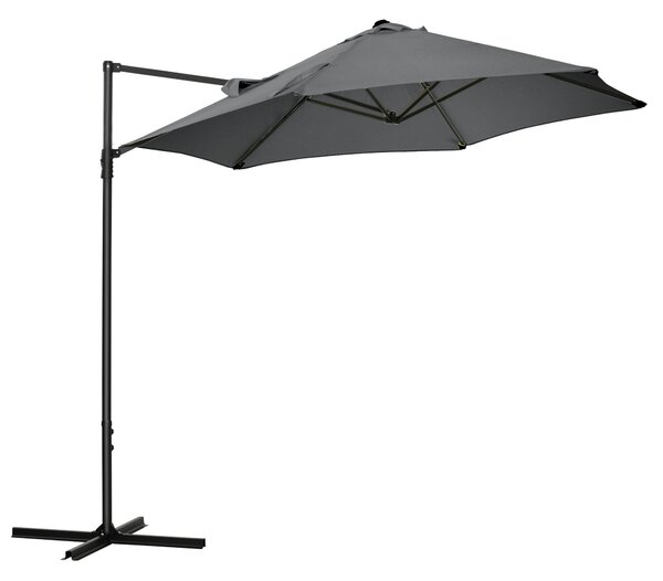 Outsunny 2.5M Garden Cantilever Parasol with 360° Rotation, Offset Roma Patio Umbrella Hanging Sun Shade Canopy Shelter with Cross Base, Dark Grey