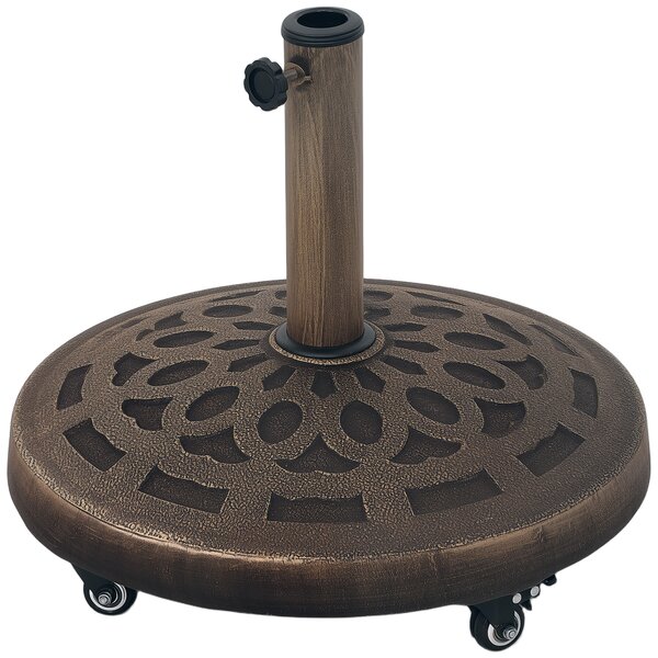 Outsunny 21kg Resin Garden Parasol Base with Wheels, Round Umbrella Stand for 34, 38, 48 mm Umbrella Poles for Deck Poolside, Bronze Tone