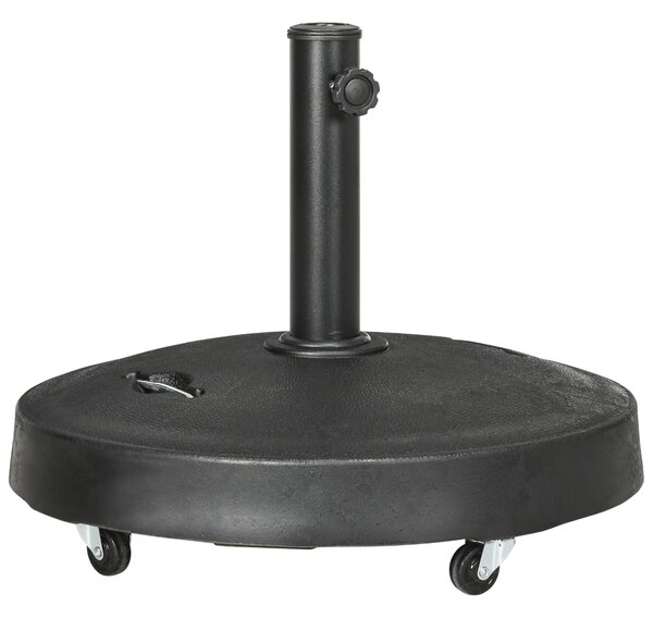 Outsunny Resin Parasol Base: Wheeled Wonder for Outdoor Umbrellas, Retractable Handles, Fits 38-48mm Poles, Jet Black