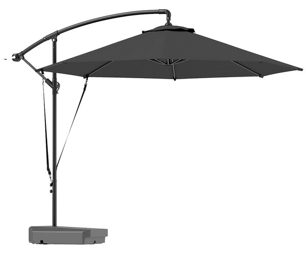 Outsunny 3(m) Garden Cantilever Parasol with Fillable Base, Cover, Round Banana Hanging Umbrella with Crank Handle and Tilt, UPF50+, Grey