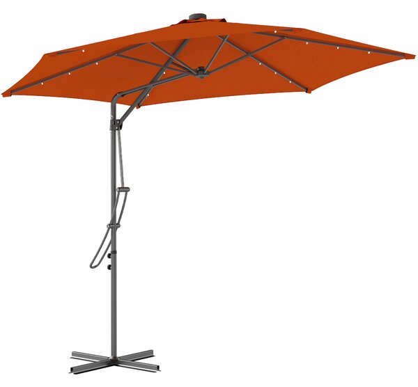 Outsunny 3(m) Garden Parasol Cantilever Umbrella with Solar LED - Orange