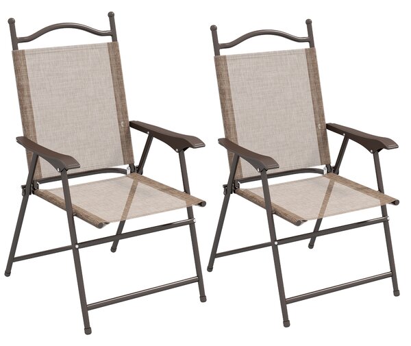 Outsunny Set of Two Folding Garden Chairs, with Fabric Mesh Seats - Mixed Brown
