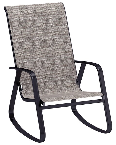 Outsunny Garden Rocking Chair, Ergonomic Outdoor Rocking Chair with Armrests, High Backrest, Steel Frame Relaxing Rocker Armchair Seat for Patio, Balcony, Porch, Light Brown