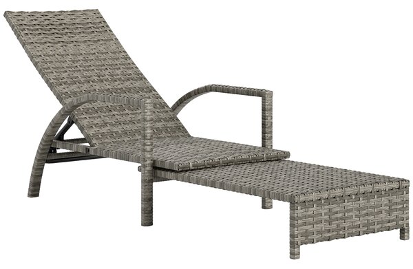 Outsunny PE Rattan Sun Lounger with Adjustable Backrest - Mixed-grey