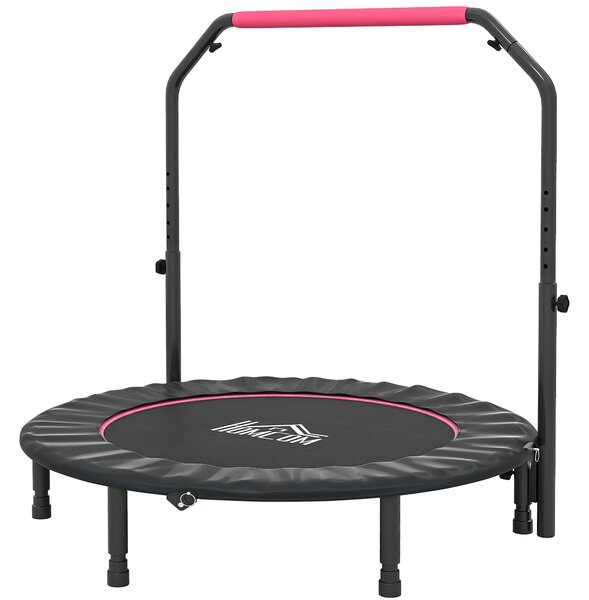HOMCOM 48" Foldable Mini Fitness Trampoline, with Adjustable Foam Handle, Pink