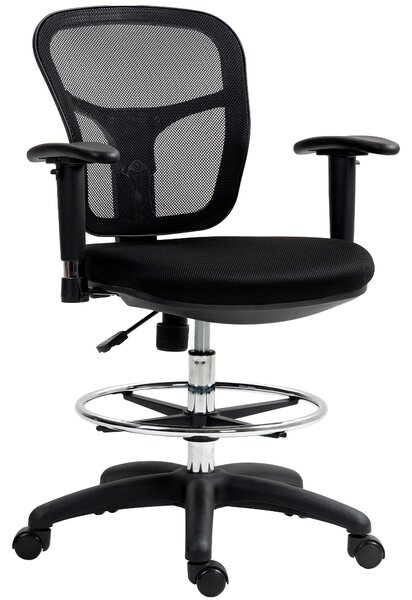 HOMCOM Drafting Chair with Adjustable Armrests, Ergonomic Mesh Office Chair with Lumbar Support, Adjustable Height and Footrest for Standing Desk, Black