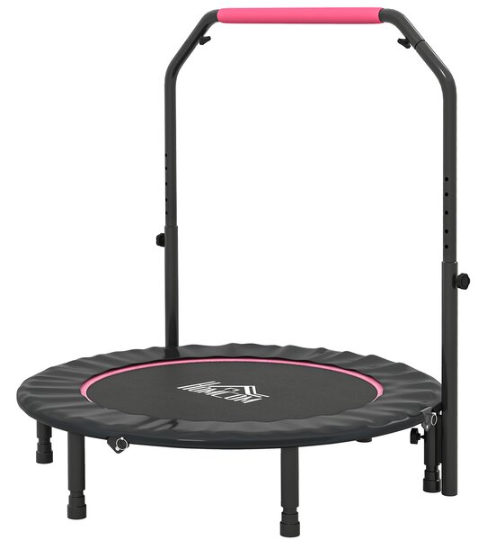HOMCOM 45" Foldable Mini Fitness Trampoline, with Adjustable Foam Handle, Pink