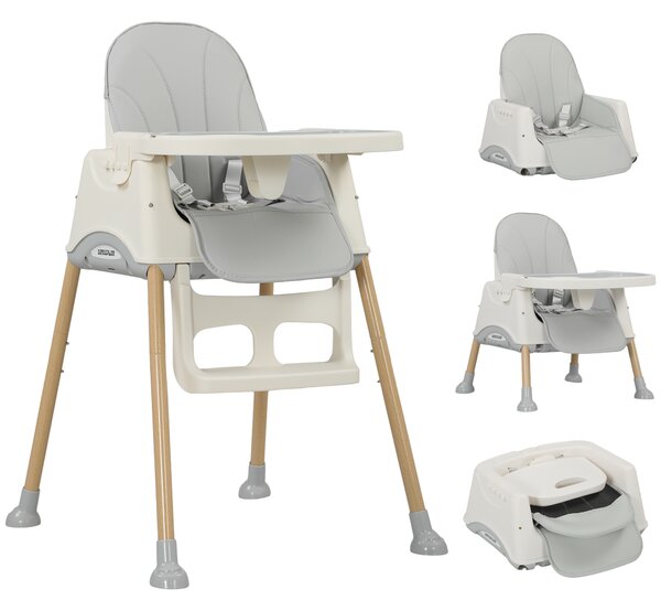 AIYAPLAY 3 in 1 Foldable High Chair for Babies and Toddlers with Safety Harness, Washable Removable Seat Cushion & Tray, Grey