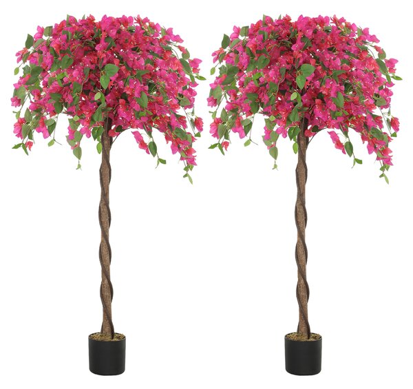 HOMCOM Set of 2 Decorative Artificial Plants, Murraya Flowers in Pots, Fake Plants for Home Indoor Decor, 120cm, Purple and Red
