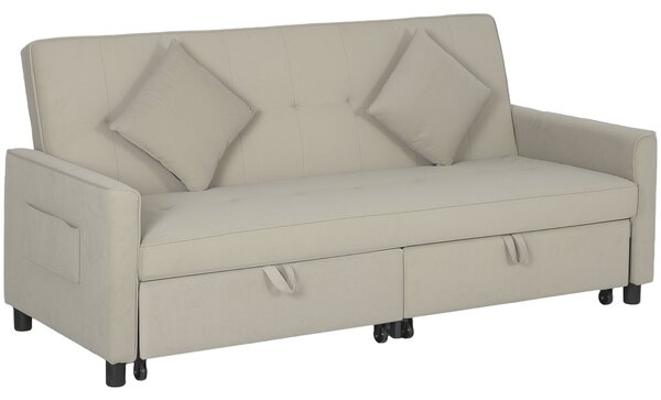 HOMCOM Three-Person Velvet-Feel Sofa Bed - Beige