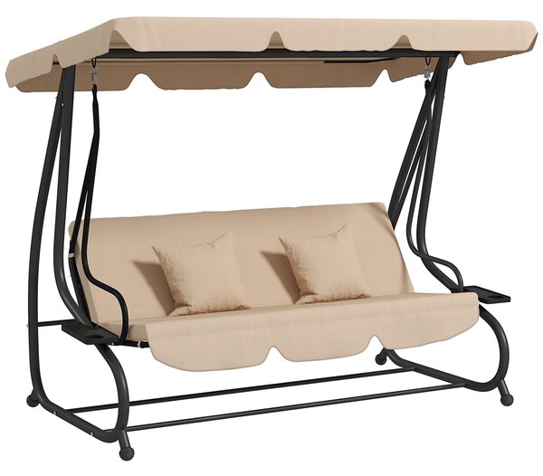 Outsunny Three-Person garden Swing Chair, with Adjustable Canopy - Light Brown