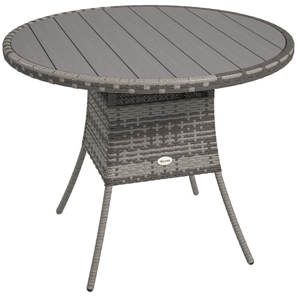 Outsunny 90cm Four-Person Wood-Effect Rattan Table - Grey