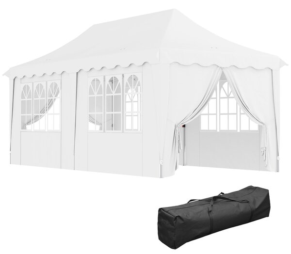 Outsunny 3 x 6m Pop Up Gazebo with Sides, UPF50+ Height Adjustable Party Tent Instant Event Shelter with Carry Bag and Sand Bags for Garden, Patio, White