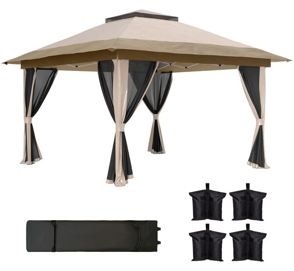 Outsunny 3.6 x 3.6m Pop-Up Gazebo, with Accessories - Beige