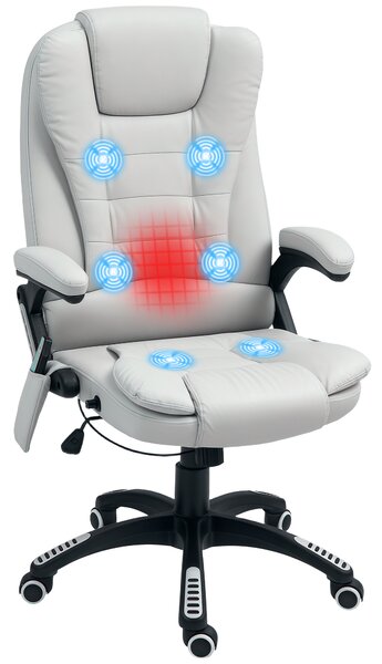 HOMCOM Executive Office Chair with Massage and Heat, High Back PU Leather Massage Office Chair with Adjustable Height, Light Grey