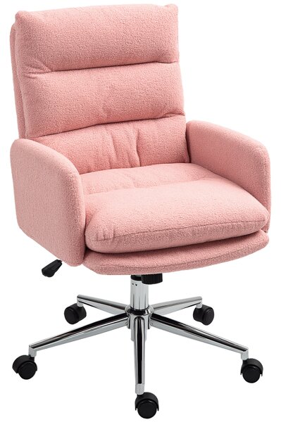 HOMCOM Home Office Chair, Upholstered Sherpa Fleece Desk Chair with Height Adjustable, Tilt Function and 360° Swivel Wheels for Home Office and Study Room, Pink