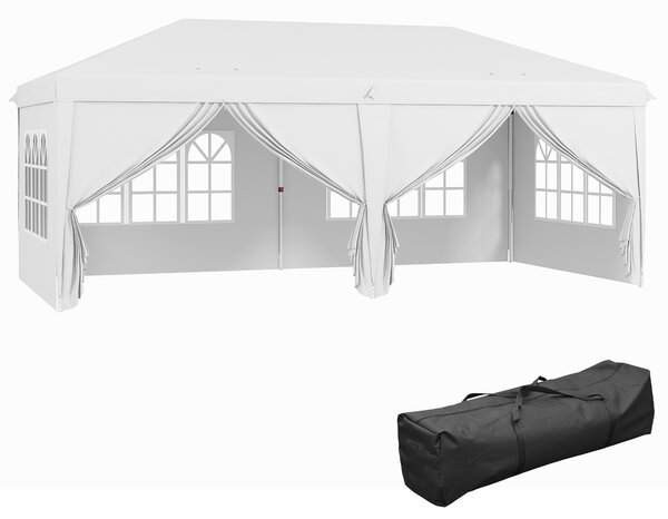 Outsunny 3 x 6m Pop Up Gazebo with Sides, Waterproof Heavy Duty Garden & Camping Shelter with Windows & Storage Bag, White Aosom UK