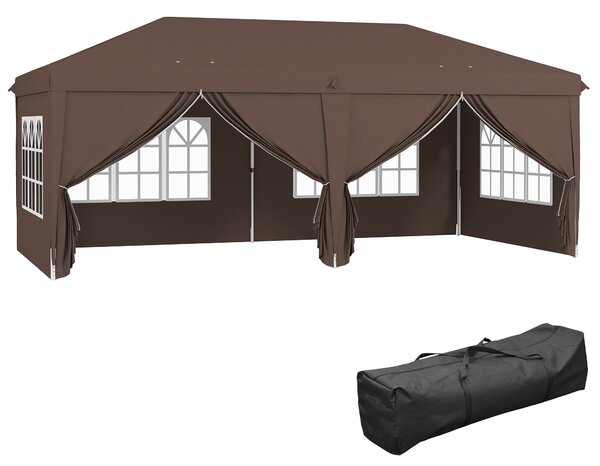 Outsunny 3 x 6m Sturdy Pop Up Gazebo with Sides, Metal Frame Party Tent with Carry Bag, Height Adjustable for Garden, Brown Aosom UK