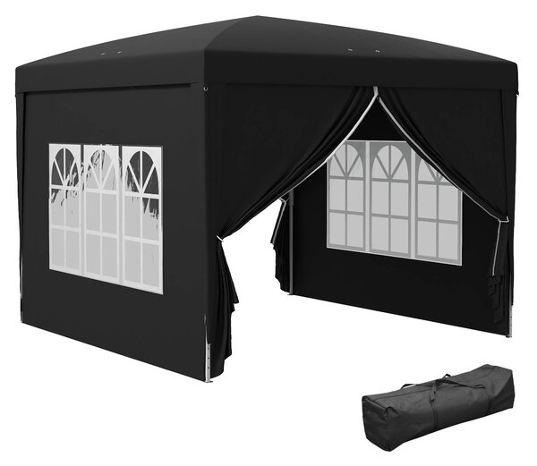 Outsunny 3 x 3m Pop Up Gazebo with Sides, Metal Frame Water Resistant Tent Canopy with Carry Bag and 2 Windows, Black Aosom UK