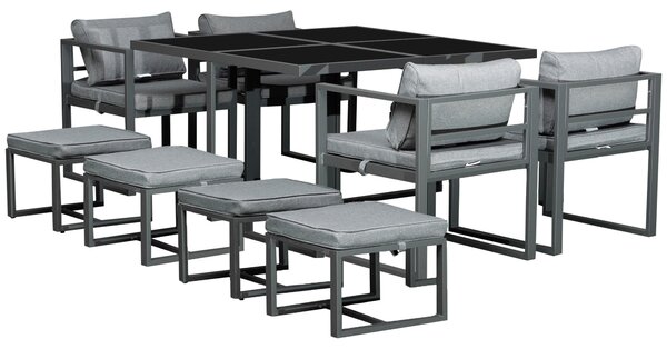Outsunny 9PCs Patio Dining Sets 4 Chairs 4 Ottoman Cushioned Seating and Back