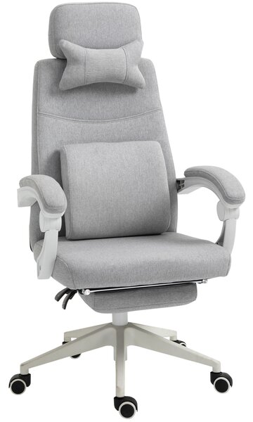 Vinsetto Ergonomic Desk Chair, High Back Fabric Office Chair with Reclining Backrest, Footrest, Neck and Lumbar Pillow, Grey Aosom UK