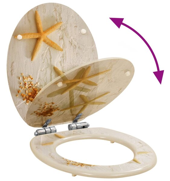 WC Toilet Seat with Soft Close Lid MDF Starfish Design