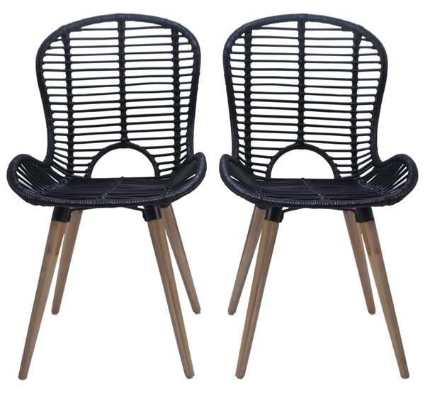 Dining Chairs 4 pcs Black Natural Rattan