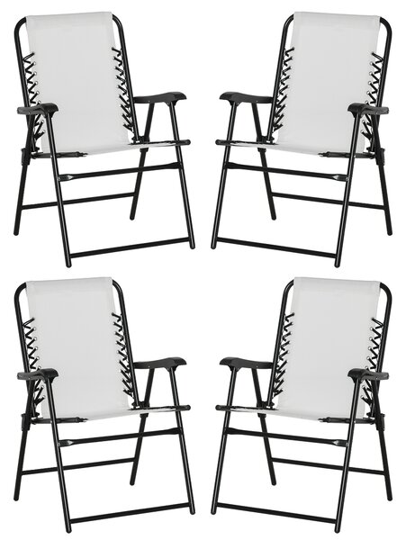 Outsunny Pieces Patio Folding Chair Set, Outdoor Portable Loungers for Camping Pool Beach Deck, Lawn Chairs with Armrest Steel Frame, Cream White