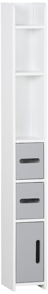 Kleankin Freestanding Bathroom Cabinet, Modern Tall Storage with Open Shelves and 3 Cupboards, for Bedroom Hallway, Grey