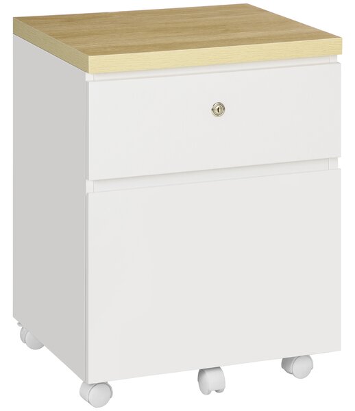 Vinsetto 2-Drawer Filing Cabinet with Lock, Mobile File Cabinet with Hanging Bars for A4 Size and Wheels, Home Office Study, White