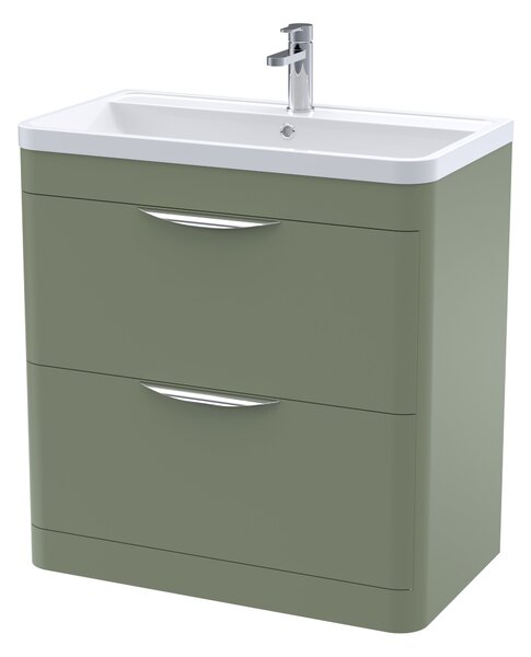 Parade Floor Standing 2 Drawer Vanity Unit with Polymarble Basin Satin Green