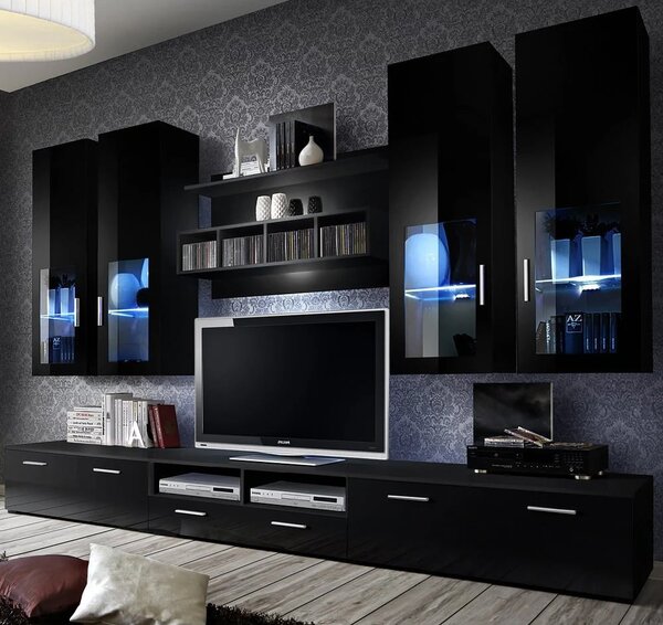 Lansing High Gloss Entertainment Unit In Black With LED