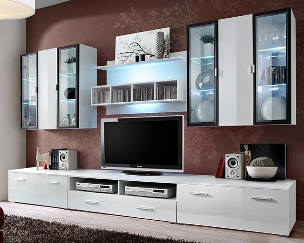 Quebec High Gloss Entertainment Unit In White With LED