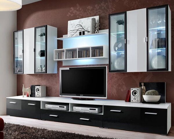 Quebec High Gloss Entertainment Unit In Black With LED