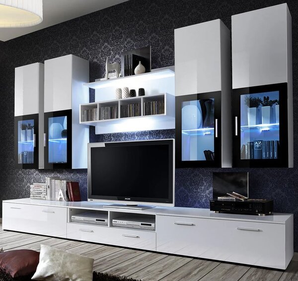 Lansing High Gloss Entertainment Unit In White With LED