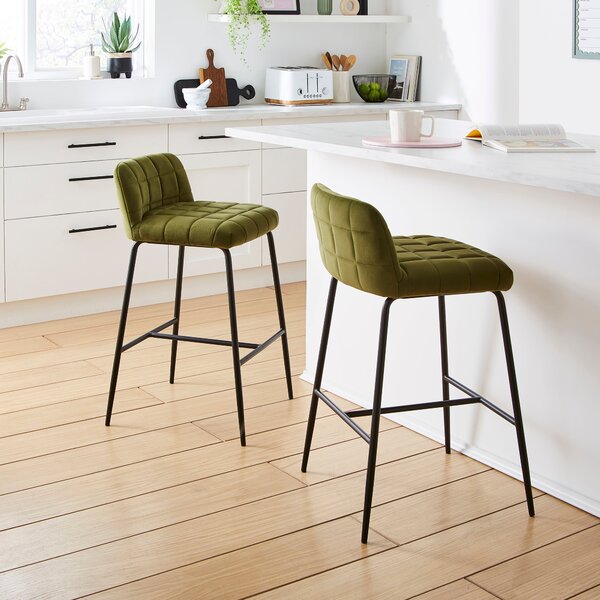 Caden Counter Height Bar Stool, Velvet Olive