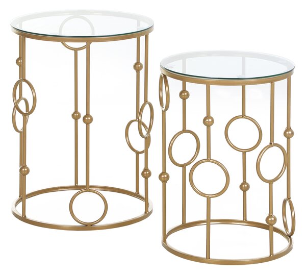 HOMCOM Round Coffee Tables Set of 2, Gold Nest of Tables with Tempered Glass Top, Steel Frame for Living Room, Gold
