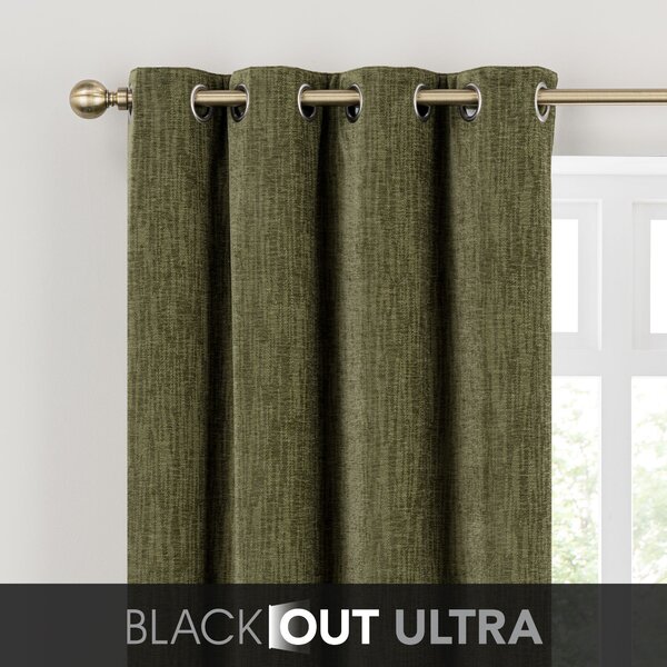 Chenille Ultra Blackout Eyelet Curtains Olive